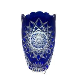 Cobalt Blue Cut To Clear Vase 7 Vintage