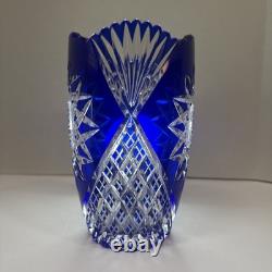 Cobalt Blue Cut To Clear Vase 7 Vintage