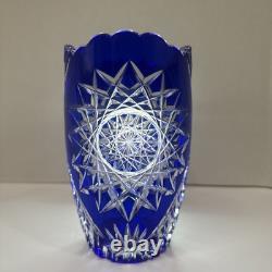 Cobalt Blue Cut To Clear Vase 7 Vintage