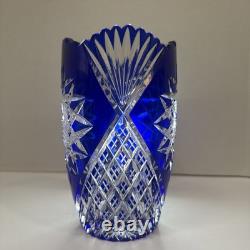 Cobalt Blue Cut To Clear Vase 7 Vintage