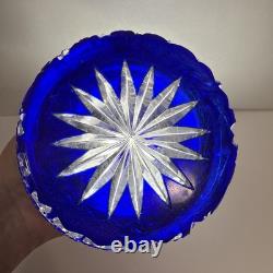 Cobalt Blue Cut To Clear Vase 7 Vintage