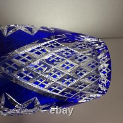 Cobalt Blue Cut To Clear Vase 7 Vintage