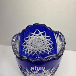 Cobalt Blue Cut To Clear Vase 7 Vintage