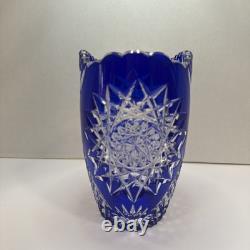 Cobalt Blue Cut To Clear Vase 7 Vintage