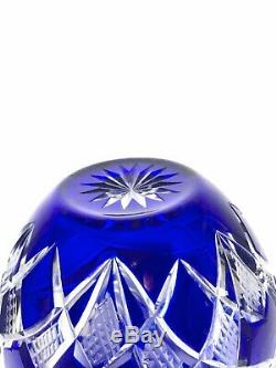 Cobalt Blue Cut to Clear Bohemian Crystal Art Glass Urn Vase Vintage 10 Czech