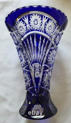 Cobalt Blue Cut to Clear Large 8 1/2-inch Glass Vase Nachtmann or Lausitzer