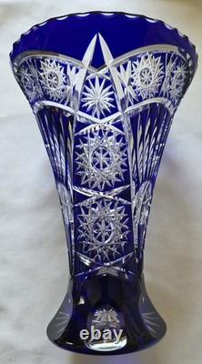 Cobalt Blue Cut to Clear Large 8 1/2-inch Glass Vase Nachtmann or Lausitzer
