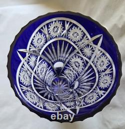 Cobalt Blue Cut to Clear Large 8 1/2-inch Glass Vase Nachtmann or Lausitzer