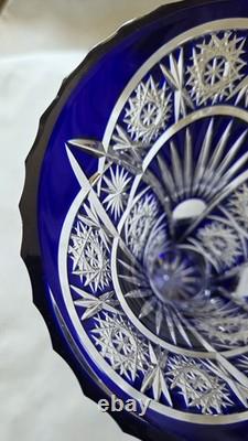 Cobalt Blue Cut to Clear Large 8 1/2-inch Glass Vase Nachtmann or Lausitzer