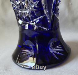 Cobalt Blue Cut to Clear Large 8 1/2-inch Glass Vase Nachtmann or Lausitzer