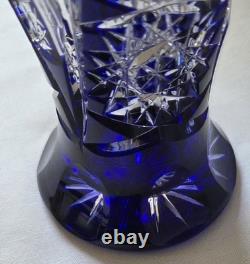 Cobalt Blue Cut to Clear Large 8 1/2-inch Glass Vase Nachtmann or Lausitzer
