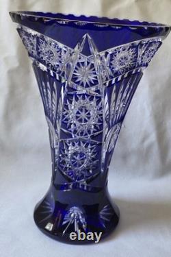Cobalt Blue Cut to Clear Large 8 1/2-inch Glass Vase Nachtmann or Lausitzer