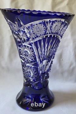 Cobalt Blue Cut to Clear Large 8 1/2-inch Glass Vase Nachtmann or Lausitzer