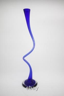 Cobalt Blue Extra Tall Single Flower Vase Hand Blown European Artisan 23