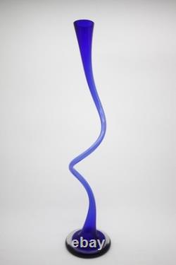 Cobalt Blue Extra Tall Single Flower Vase Hand Blown European Artisan 23