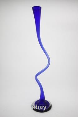 Cobalt Blue Extra Tall Single Flower Vase Hand Blown European Artisan 23