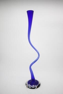 Cobalt Blue Extra Tall Single Flower Vase Hand Blown European Artisan 23