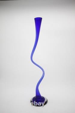 Cobalt Blue Extra Tall Single Flower Vase Hand Blown European Artisan 23