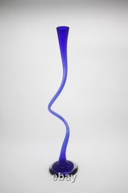 Cobalt Blue Extra Tall Single Flower Vase Hand Blown European Artisan 23