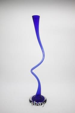 Cobalt Blue Extra Tall Single Flower Vase Hand Blown European Artisan 23