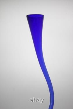 Cobalt Blue Extra Tall Single Flower Vase Hand Blown European Artisan 23