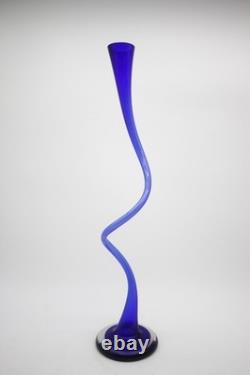 Cobalt Blue Extra Tall Single Flower Vase Hand Blown European Artisan 23