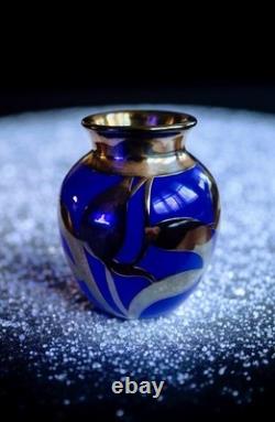 Cobalt Blue Glass Bud Vase Art Nouveau Sterling Silver Overlay Fredrich Spahr