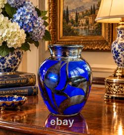 Cobalt Blue Glass Bud Vase Art Nouveau Sterling Silver Overlay Fredrich Spahr