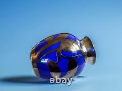 Cobalt Blue Glass Bud Vase Art Nouveau Sterling Silver Overlay Fredrich Spahr