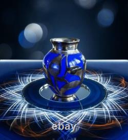 Cobalt Blue Glass Bud Vase Art Nouveau Sterling Silver Overlay Fredrich Spahr