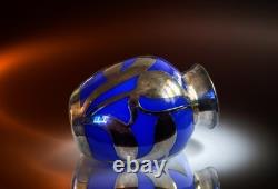 Cobalt Blue Glass Bud Vase Art Nouveau Sterling Silver Overlay Fredrich Spahr