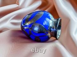 Cobalt Blue Glass Bud Vase Art Nouveau Sterling Silver Overlay Fredrich Spahr