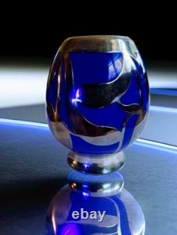 Cobalt Blue Glass Bud Vase Art Nouveau Sterling Silver Overlay Fredrich Spahr