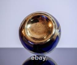 Cobalt Blue Glass Bud Vase Art Nouveau Sterling Silver Overlay Fredrich Spahr