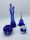 Cobalt Blue Glass Bundle Paperweights, Swung Vase & Avon Bell (See Photos)