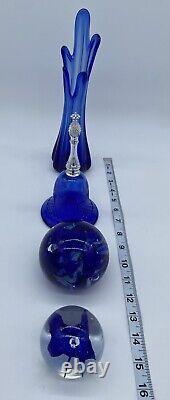 Cobalt Blue Glass Bundle Paperweights, Swung Vase & Avon Bell (See Photos)