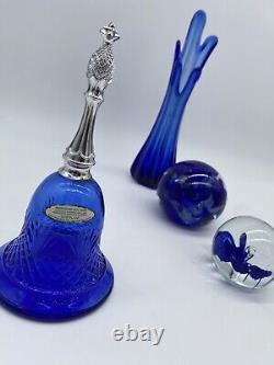 Cobalt Blue Glass Bundle Paperweights, Swung Vase & Avon Bell (See Photos)