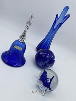 Cobalt Blue Glass Bundle Paperweights, Swung Vase & Avon Bell (See Photos)