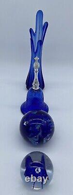 Cobalt Blue Glass Bundle Paperweights, Swung Vase & Avon Bell (See Photos)