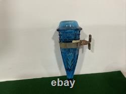 Cobalt Blue Glass Car Bud Vase Cut Glass Art Deco 1920's WITH Holder. No Chips