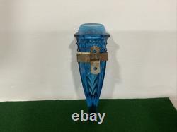 Cobalt Blue Glass Car Bud Vase Cut Glass Art Deco 1920's WITH Holder. No Chips