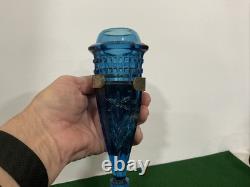 Cobalt Blue Glass Car Bud Vase Cut Glass Art Deco 1920's WITH Holder. No Chips