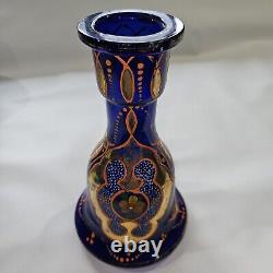 Cobalt Blue Glass Perisan Vase Decanter Pitcher Hookah Ornate Hand Painted