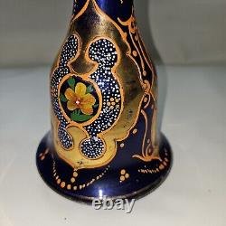 Cobalt Blue Glass Perisan Vase Decanter Pitcher Hookah Ornate Hand Painted