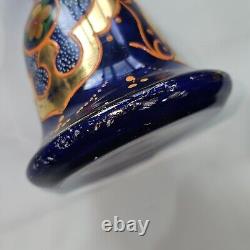 Cobalt Blue Glass Perisan Vase Decanter Pitcher Hookah Ornate Hand Painted