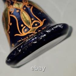 Cobalt Blue Glass Perisan Vase Decanter Pitcher Hookah Ornate Hand Painted