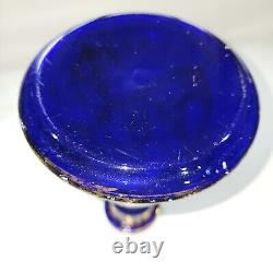 Cobalt Blue Glass Perisan Vase Decanter Pitcher Hookah Ornate Hand Painted