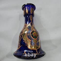 Cobalt Blue Glass Perisan Vase Decanter Pitcher Hookah Ornate Hand Painted