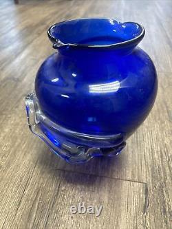 Cobalt Blue Glass Signed Vase