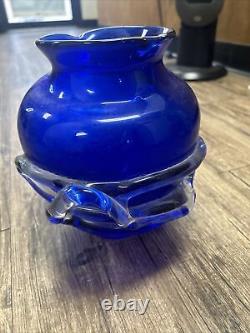 Cobalt Blue Glass Signed Vase